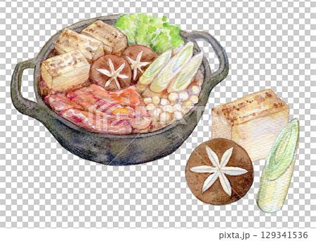 水彩イラスト　すき焼き 129341536