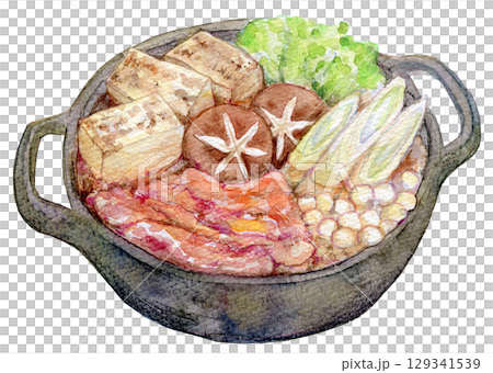 水彩イラスト すき焼き 水彩イラスト すき焼き 129341539