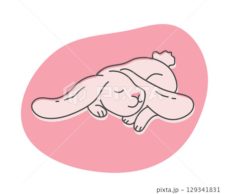 Hand drawn doodle sleeping rabbit isolated on white background. Cartoon sleepy bunny. Vector illustration Hand drawn doodle sleeping rabbit isolated on white background. Cartoon sleepy bunny. Vector illustration 129341831