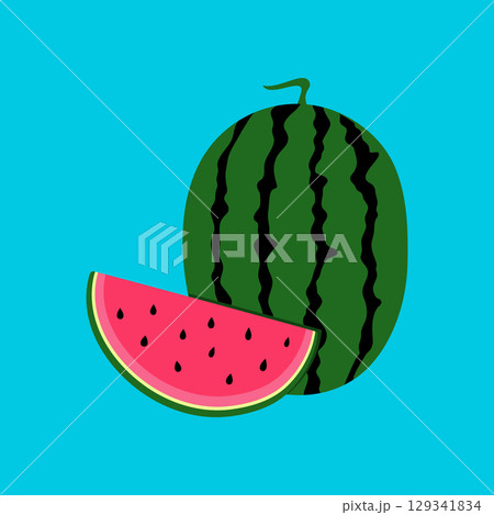Watermelon fruit with a slice. Cartoon fruit. Vector illustration Watermelon fruit with a slice. Cartoon fruit. Vector illustration 129341834