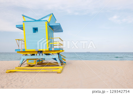 Colorful lifeguard tower on Miami Beach 129342754