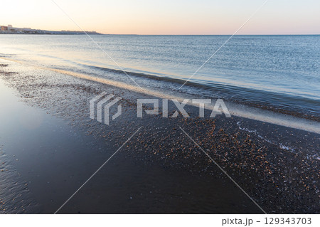 Caspian Sea coastal landscape, Buzovna, Azerbaijan. 129343703