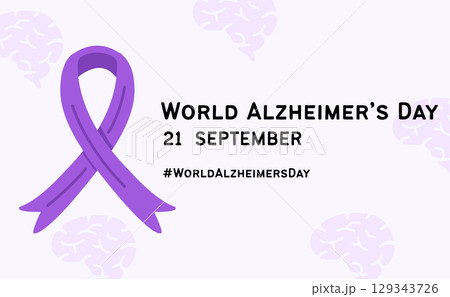 Modern World Alzheimer Day banner with awareness ribbon, brain icons, and campaign message. Concept of dementia prevention and support. Poster template for social media. Vector flat style illustration Modern World Alzheimer Day banner with awareness ribbon, brain icons, and campaign message. Concept of dementia prevention and support. Poster template for social media. Vector flat style illustration 129343726