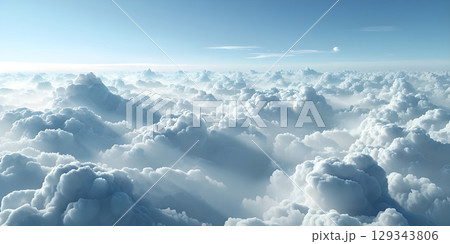 Beautiful aerial view above clouds with blue sky - Ai Generated 129343806