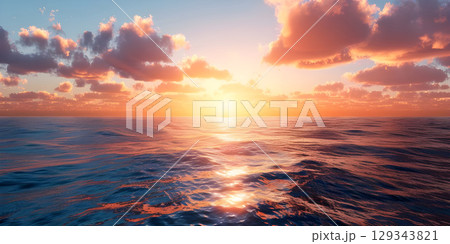 Beautiful sunset over a tropical beach, Beautiful sunset over the sea - Ai Generated 129343821