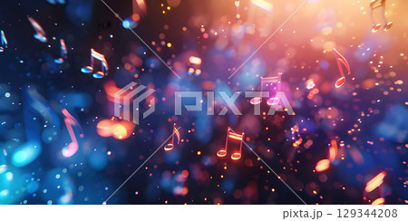 Colorful music notes background with space for your text, Musical Background - Ai Generated 129344208