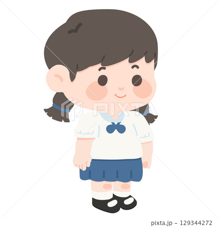 Kid drawing of a student in a school uniform 129344272