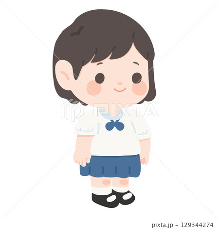 Graphic art of a female student in her school uniform 129344274