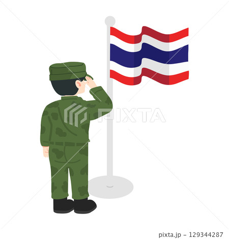 Soldier Saluting the Flag of Thailand 129344287
