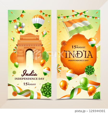 Patriotic Vertical Banner for India Independence Day Realistic Collection 129344301