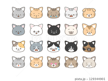 いろいろな柄・種類・表情の猫アイコンセット 129344901