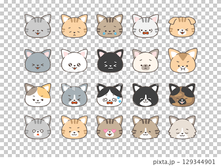 いろいろな柄・種類・表情の猫アイコンセット 129344901