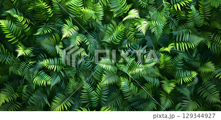 Tropical green leaves background, nature wallpaper - Ai Generated 129344927