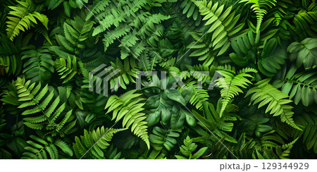 Tropical green leaves background, nature wallpaper - Ai Generated 129344929