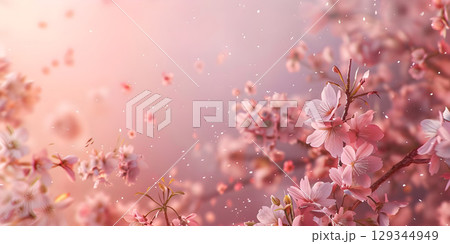 Cherry blossom branch with pink flowers on blurred background, Blooming sakura - Ai Generated Cherry blossom branch with pink flowers on blurred background, Blooming sakura - Ai Generated 129344949
