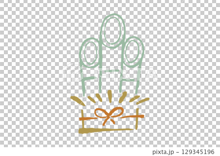 門松。落ち着いたパステルカラーの手描き線画イラスト。 129345196
