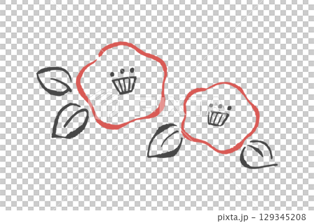 一幅簡單的山茶花插畫。線條粗糙模糊。 129345208