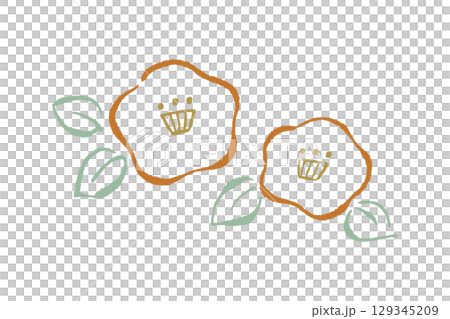 一幅簡單的山茶花插畫。線條粗獷模糊，配上現代日式色彩。 129345209