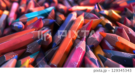 Pencils of different colors on a white background close-up Background - Ai Generated Pencils of different colors on a white background close-up Background - Ai Generated 129345343