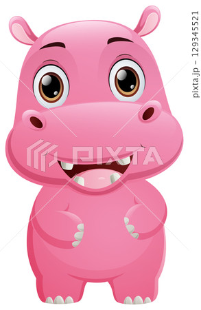Cute hippo cartoon isolated on white background 129345521
