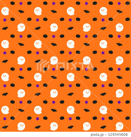 ハロウィンのシームレスパターン1 オレンジ ベクターイラスト背景素材 ハロウィンのシームレスパターン1 オレンジ ベクターイラスト背景素材 129345608
