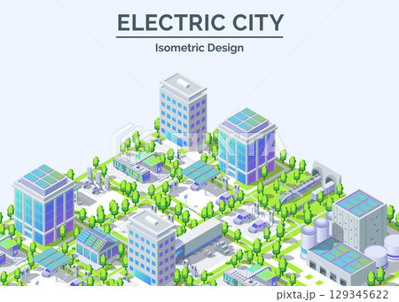 Cartoon Color Electric City Transportation Card Background 3d Isometric View Line Elements. Vector illustration of Project Development Cartoon Color Electric City Transportation Card Background 3d Isometric View Line Elements. Vector illustration of Project Development 129345622
