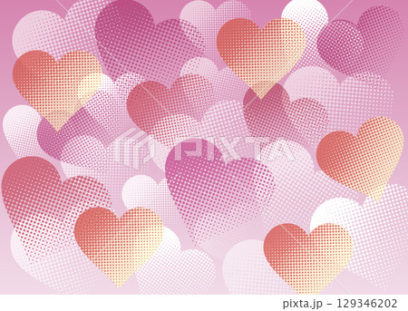 ドットでできたハートの重なり　薄い色のピンク 129346202