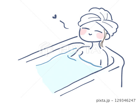 女性が湯船につかってリラックスして入浴しているイラスト 129346247