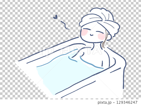 女性が湯船につかってリラックスして入浴しているイラスト 129346247