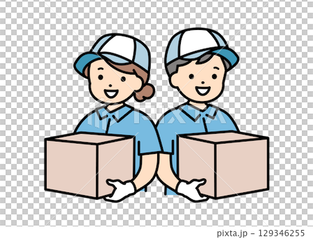 Moving company delivery staff contractor men and women upper body illustration material 129346255