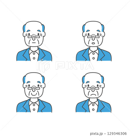 おじいさん 眼鏡 表情4種 おじいさん 眼鏡 表情4種 129346306
