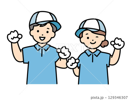 引越し業者　配送　配達　スタッフ　業者　男女　上半身　イラスト素材 129346307