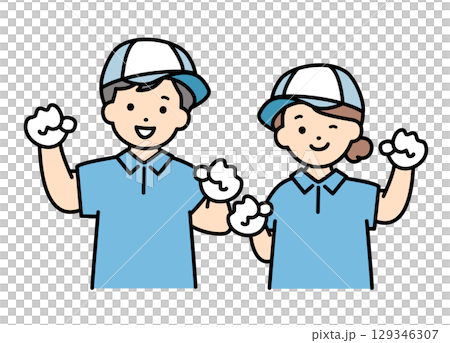 引越し業者　配送　配達　スタッフ　業者　男女　上半身　イラスト素材 129346307