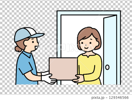 配達員　配送　スタッフ　業者　女　上半身　イラスト素材 129346566