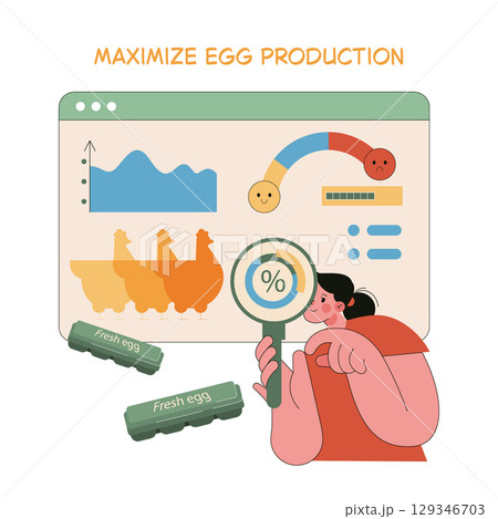 Egg Farm illustration. Focus on maximizing egg production using data analysis and monitoring techniques. Emphasizing efficiency in poultry farming and optimizing yield through effective management Egg Farm illustration. Focus on maximizing egg production using data analysis and monitoring techniques. Emphasizing efficiency in poultry farming and optimizing yield through effective management 129346703