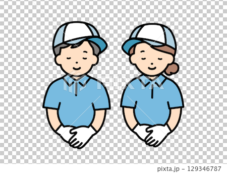 Moving company, delivery, delivery staff, contractor, men and women, upper body, illustration material, bow, apology Moving company, delivery, delivery staff, contractor, men and women, upper body, illustration material, bow, apology 129346787