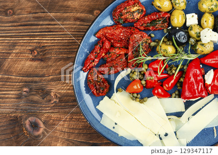 Greek antipasti snacks set. Greek antipasti snacks set. 129347117