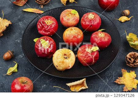 Tasty food with baked apple. Tasty food with baked apple. 129347126