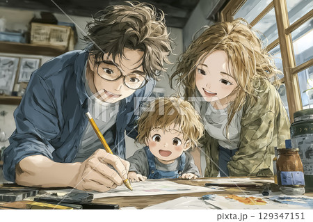 子どもと一緒に防災チェック（チェックリストを見ながら） 129347151