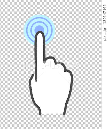 Hand drawn icon of a hand holding down a button with the index finger - Image of a strong press gesture and fingerprint authentication 129347166