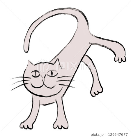 ユニークな猫の線画イラスト（透過PNG） 129347677