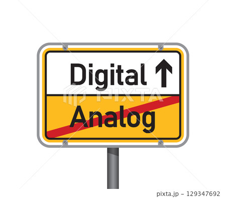 yellow traffic sign with german words digital and analogue isolated vector illustration 129347692