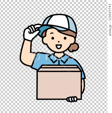 荷物を届ける女性スタッフ　業者　配送　配達　引越し　　業者　男女　上半身　イラスト素材 　謝罪　あい 129347743