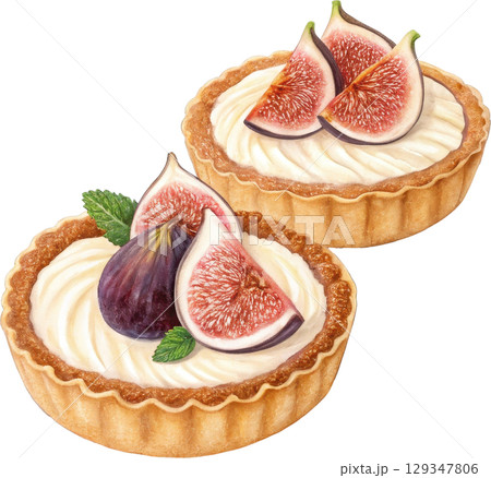 Autumn Delectable Fig Tartlets with Creamy Filling 129347806