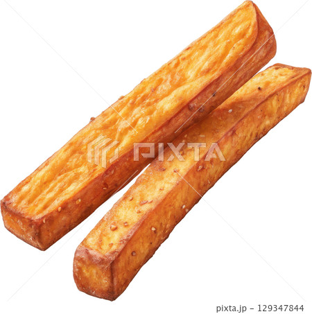 Autumn sweet potato fries with a crispy texture and golden color 129347844