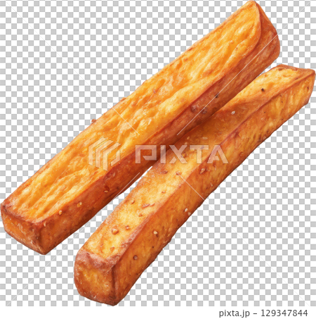 Autumn sweet potato fries with a crispy texture and golden color 129347844