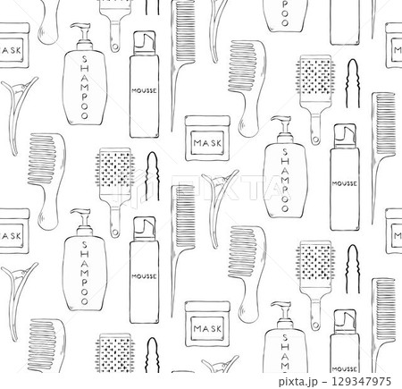 Professional hairdresser tools Hair Salon seamless pattern. Vector graphic line ink illustration. Barbershop Beauty Hairdressing salon. Coloring Sheet for Stress Relief and Relaxation Professional hairdresser tools Hair Salon seamless pattern. Vector graphic line ink illustration. Barbershop Beauty Hairdressing salon. Coloring Sheet for Stress Relief and Relaxation 129347975