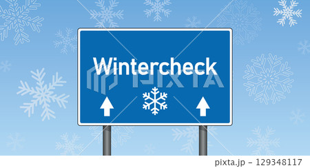 wintercheck traffic sign on snowy winter background vector illustration 129348117