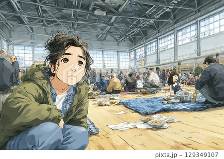 避難所になった体育館 避難所になった体育館 129349107
