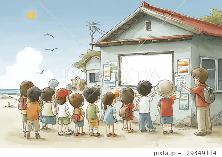 防災ポスターを掲示するシーン(壁に貼っている) 防災ポスターを掲示するシーン(壁に貼っている) 129349114